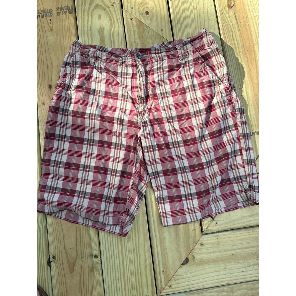 Aeropastole Mens Plaid Shorts Red  Casual Flat Front Summer Lightweight Cargo 34